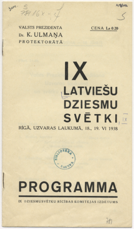 IX Latviešu Dziesmu svētki Rīgā, Uzvaras laukumā, 18., 19. jūnijā 1938. gadā : programma