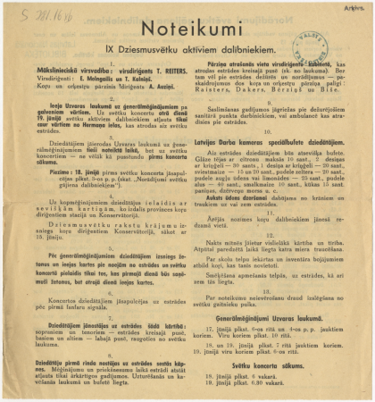 Noteikumi IX Dziesmusvētku aktīviem dalībniekiem