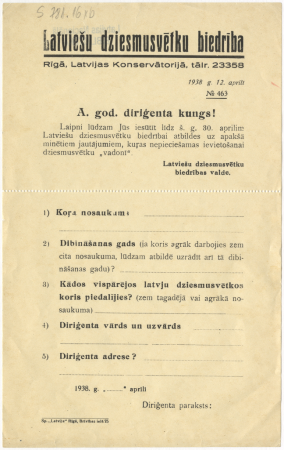 Latviešu dziesmusvētku biedrība : Aptaujas lapa diriģentiem