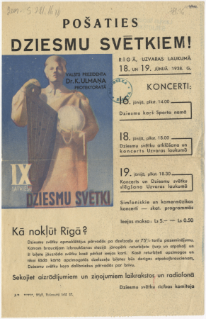 Pošaties Dziesmu svētkiem! : Dziesmu svētku rīcības komiteja : [uzsaukums IX Latviešu Dziesmu svētku apmeklētājiem]