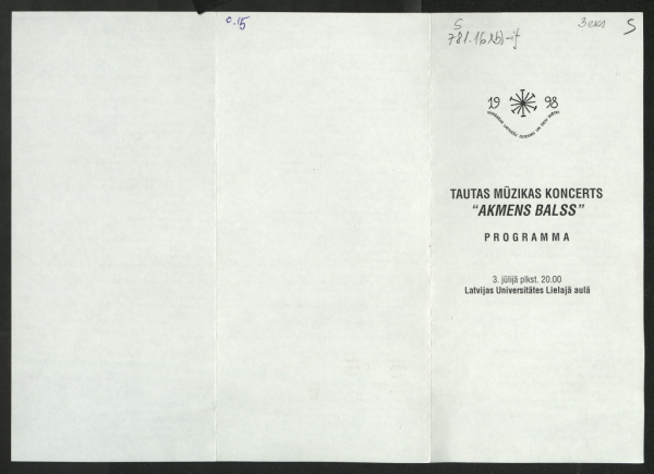 Tautas mūzikas koncerts "Akmens balss" 3. jūlijā plkst. 20.00 Latvijas Universitātes Lielajā aulā : programma