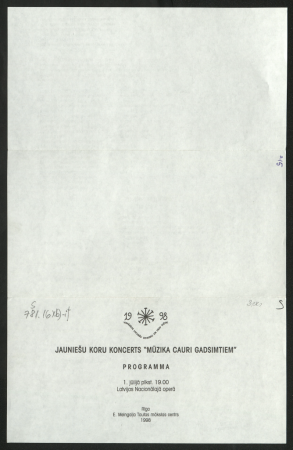 Jauniešu koru koncerts "Mūzika cauri gadsimtiem" 1. jūlijā plkst. 19.00 Latvijas Nacionālajā operā : programma