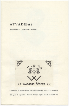 4. Vispārējie latviešu Dziesmu svētki Amerikā, Klīvlendā, 1968. gads - tautiska dziesmu spēle "Atvadības" : [programma]