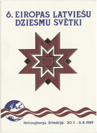 6. Eiropas latviešu Dziesmu svētki Helsingborgā, Zviedrijā. 30.7.-2.8.1989