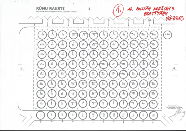 Vai tādēļ nedziedāju/ Rūnu raksti : dejas laukuma zīmējums