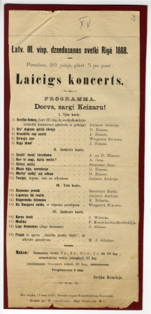 Latviešu III vispārējo dziedāšanas svētku Rīgā 1888.gada 20.jūnija Laicīgā koncerta programma