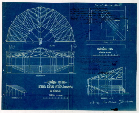 Latgales dziesmu svētku estrādes Daugavpilī būvprojekts un sarakste