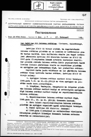 LKP CK biroja lēmumi par gatavošanos 1948. gada Dziesmu svētkiem