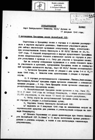 Protokola pielikumi LKP CK biroja lēmumam "Par Latvijas PSR Dziesmu svētkiem"