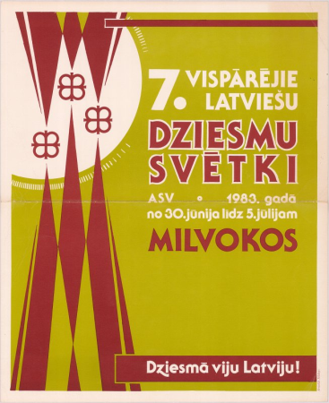 7. Vispārējie latviešu dziesmu svētki ASV 1983. gadā no 30. jūnija līdz 5. jūlijam Milvokos [attēls]. Dziesmā viju Latviju!