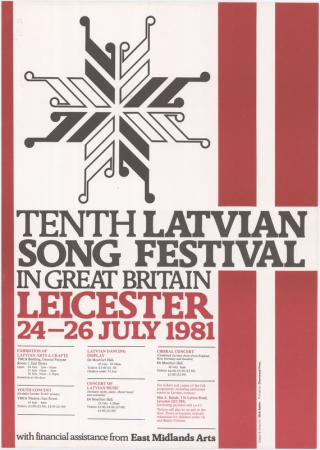 Tenth Latvian Song Festival in Great Britain Leicester 24. - 26. July 1981 [attēls] / mākslinieks Mick Sadler.