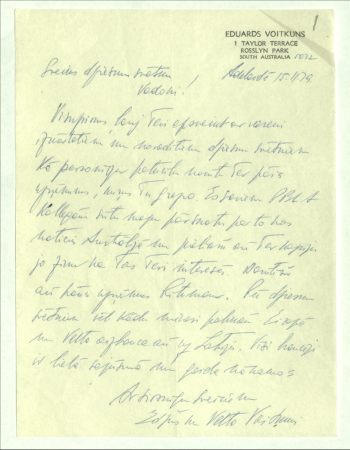 Vēstules un apsveikumi Jānim Muhkam par organizētajām dziesmu dienām