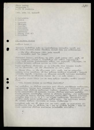 PBLA Dziesmu dienas Minsterē 1984. g: Rīcības komitejas sēžu protokoli, sarakste ar dažādām personām un organizācijām svētku organizēšanas jautājumos, programmas, koris "Zīle" (fotogr.), ansamblis "Saules josta" (fotogr., publikācijas laikrakstos), sarakste par Dziesmu dienu rīkošanu Minsterē 1987. g.
