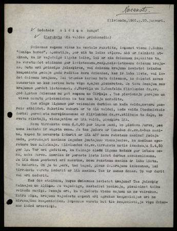 LKA priekšsēža vietnieka Arvīda Līdača un Darba biroja vadītāja Jēkaba Ūdra sarakste ar koru diriģentiem, komponistiem, dziesmu svētku rīcības komitejām par dziesmu svētku rīkošanas jautājumiem u.c.