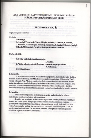 22. Vispārējo latviešu dziesmu un 12. deju svētku mākslinieciskās padomes protokoli Nr. 6–8