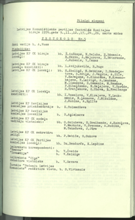 LKP CK biroja sēžu protokoli Nr. 1–10 latviešu valodā
