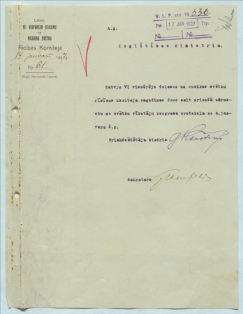 Latvju VI Vispārējo latviešu dziesmu un mūzikas svētku rīkotāju kongresa sēžu protokols