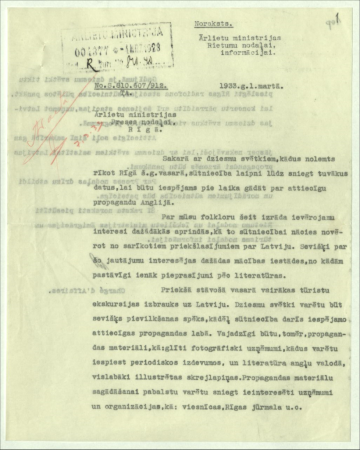 Latvijas sūtniecības Londonā ziņojumi par Latvijas Dziesmu svētku propagandu Lielbritānijā