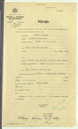 Dziesmu svētku biedrības sarakste ar Sabiedrisko lietu ministrijas Preses un biedrību departamentu par iespēju izdot informat;ivo izdevumu "Mūzikas apskats", Dziesmu svētku biedrības statūti