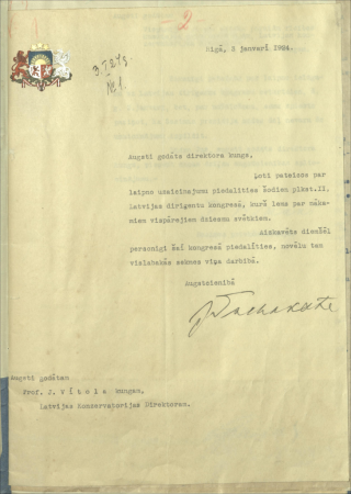 VI Vispārējo dziesmu svētku Rīcības komitejas sarakste ar Valsts prezidentu, izglītības ministru, Rīgas pilsētas galvu par piedalīšanos svētku goda prezidijā