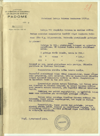 Noteikumi latvju dziesmu konkursam 1930.g.