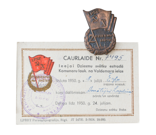 XI Vispārējo latviešu dziesmu svētku nozīmīte un caurlaide