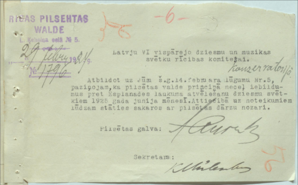 Latvju VI vispārējo dziesmu un mūzikas svētku rīcības komitejai