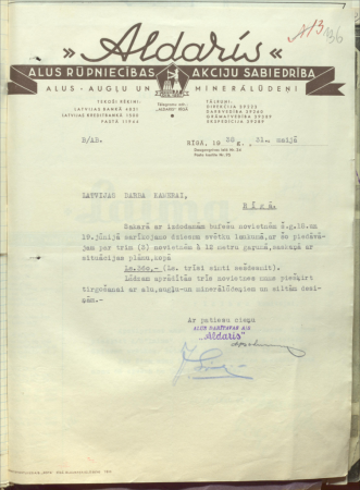 Vēstule Latvijas Darba kamerai no A/S "Aldaris"