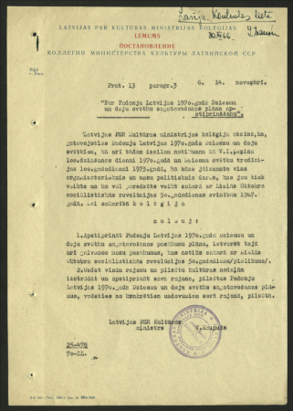 Latvijas PSR Kultūras ministrijas kolēģijas lēmums