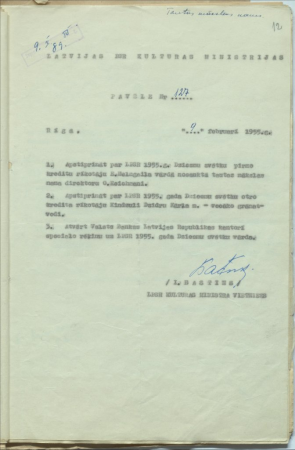 Latvijas PSR Kultūras ministrijas pavēle Nr.127