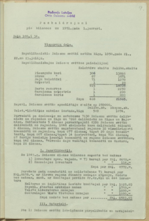 Paskaidrojumi pie bilances uz 1951.gada 1.janvāri