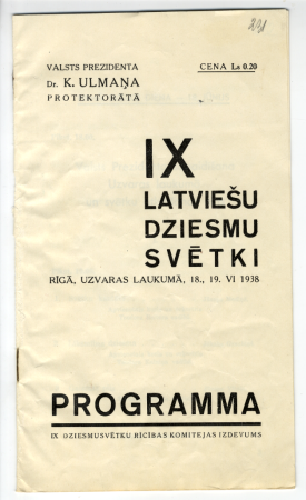 Valsts Prezidenta K. Ulmaņa protektorātā IX Latviešu dziesmu svētki Rīgā, Uzvaras laukumā 18., 19. VI 1938