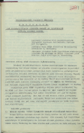 Republikāniskā diriģentu semināra protokols par noorganizētajām pārrunām sakarā ar gatavošanos 1954.g. Dziesmu dienām