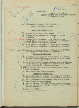 Republikāniskās dziesmu svētku komisijas darba plāns 1954.gadam