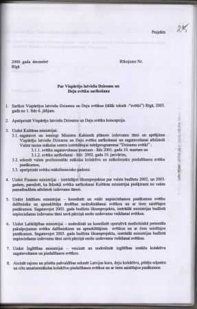 Rīkojums par latviešu Dziesmu un Deju svētku sarīkošanu