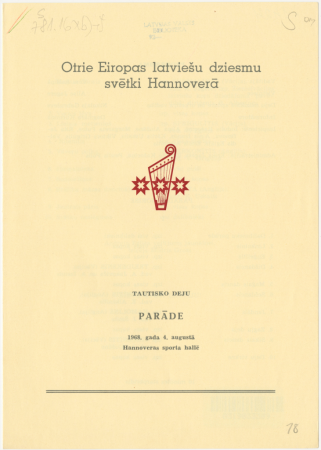 Tautisko deju parāde : 1968. gada 4. augustā Hannoveras sporta hallē : [programma]