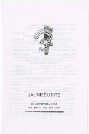 VIII Anglijas latviešu dziesmu dienas Lesterā : Jauniešu rīts De Montforta aulā 1971.gada 31.jūlijā plkst.10.30 : programma