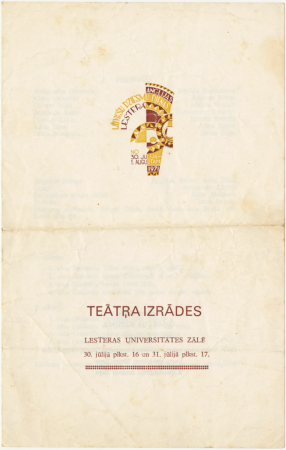 VIII Anglijas latviešu dziesmu dienas Lesterā : Teātra izrādes Lesteras Universitātes zālē 30.jūlijā plkst.16 un 31.jūlijā plkst.17 : programma