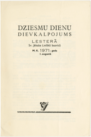 VIII Anglijas latviešu dziesmu dienas Lesterā : Dziesmu dienu dievkalpojums Lesterā Sv.Jēkaba Lielākā baznīcā M.K.1971.gada 1.augustā