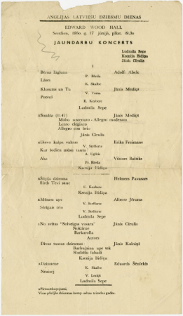 II Anglijas latviešu dziesmu dienas Lesterā  : Anglijas latviešu dziesmu dienas Edward Wood Hall, Sestdien, 1950. g. 17. jūnijā, plkst. 19.30, Jaundarbu koncerts : programma