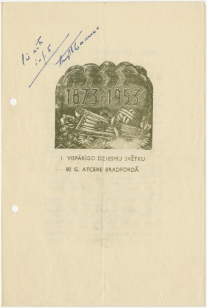 I Vispārējie latviešu Dziesmu svētki Amerikā : 1. Vispārīgo  Dziesmu svētku 80 g. atcere Bradfordā : koru kopkoncerta programma