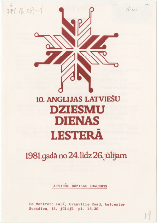 Latviešu mūzikas koncerts : De Montfort aulā, Granville Road, Leicester, piektdien, 25. jūlijā pl. 16.30. : [programma]