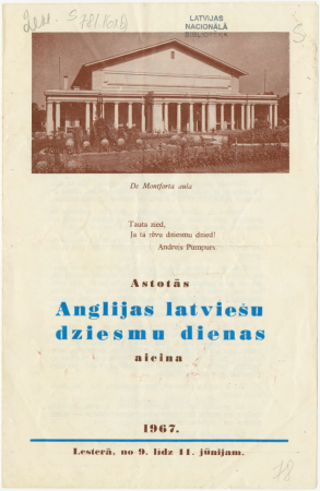 Astotās Anglijas latviešu dziesmu dienas aicina 1967. Lesterā, no 9. līdz 11. jūnijam : [programma]