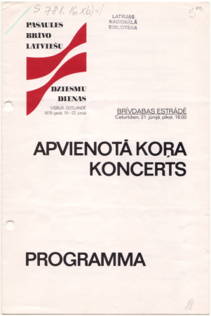 Apvienotā koŗa koncerts : Brīvdabas estrādē, Ceturtdien, 21. jūnijā, plkst. 16.00 : programma