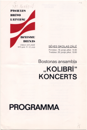 Bostonas ansambļa "Kolibrī" koncerts Sēves skolas zālē, pirmdien, 18.jūnijā, plkst.14.30, trešdien, 20.jūnijā, plkst.15.00 : programma