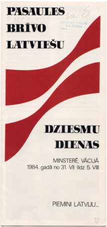 Pasaules brīvo latviešu dziesmu dienas Minsterē, Vācijā 1984. gadā no 31. VII līdz 5. VIII : piemini Latviju...: [buklets-programma]