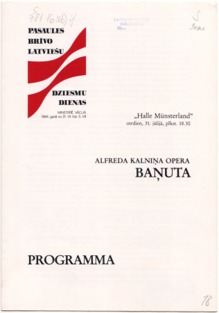Alfreda Kalniņa opera Baņuta: "Halle Münsterland" otrdien, 31. jūlijā, plkst. 18.30 : programma