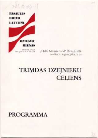 Trimdas dzejnieku cēliens : "Halle Münsterland" Baltajā zālē sestdien, 4. augustā, plkst. 10.00 : programma