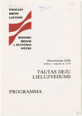 Tautas deju lieluzvedums : Minsterlandes Hallē otrdien, 4.augustā, pl. 15.30 : programma