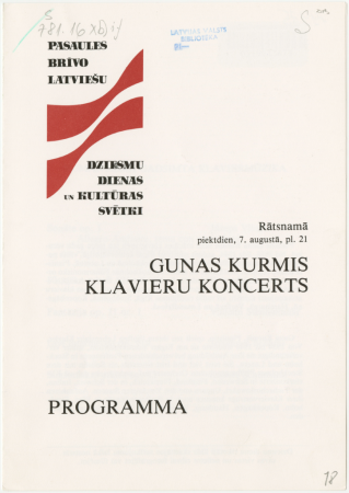 Gunas Kurmis klavieru koncerts : Rātsnamā piektdien, 7. augustā, pl.21 : programma
